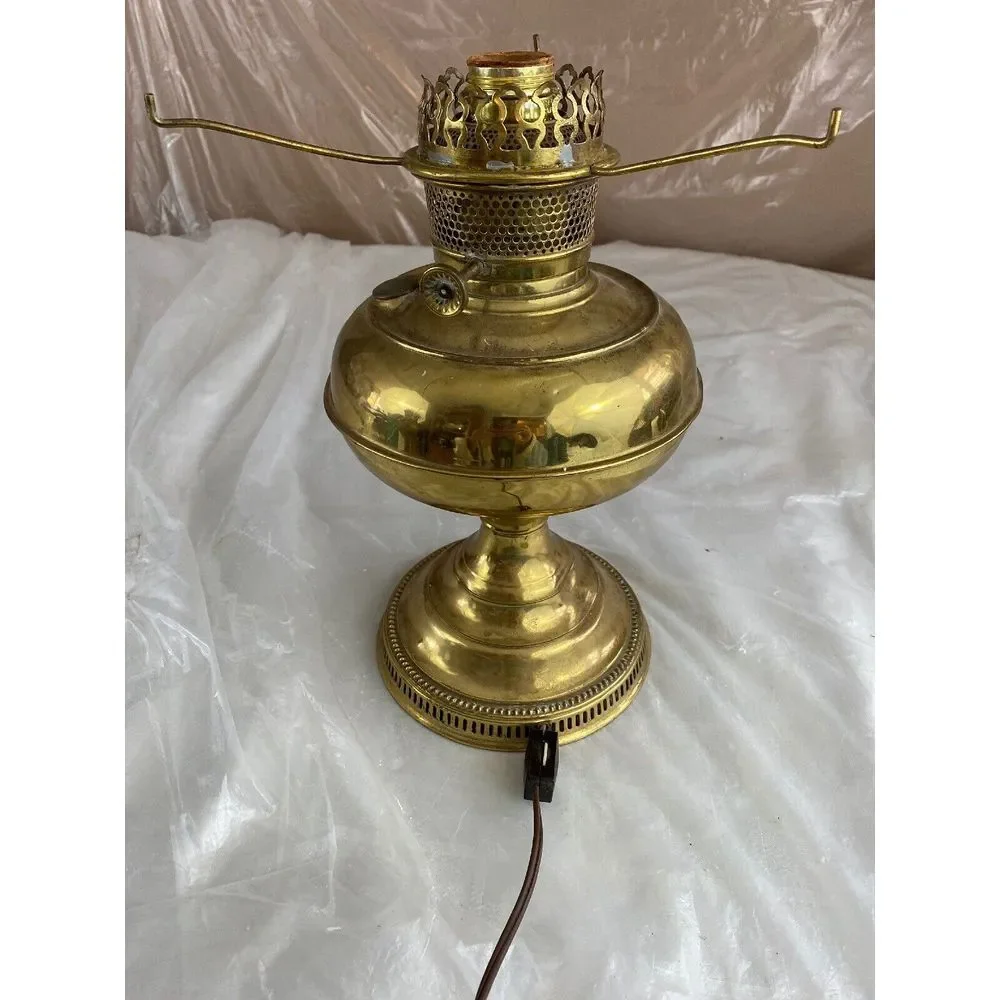 Vintage Brass Hurricane Table Lamps Set of‎ 2 Electric 12